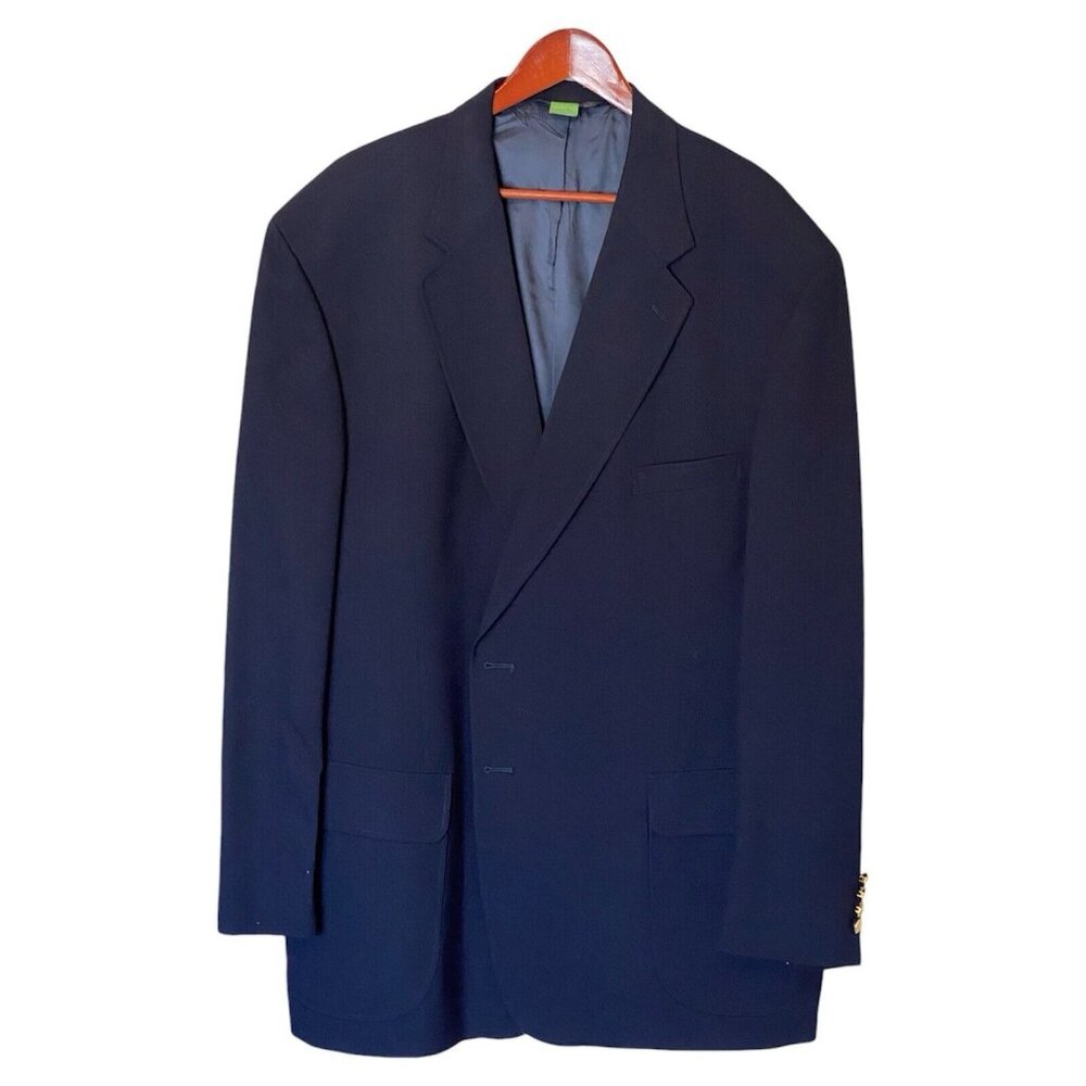 Lands' End Navy Blue Blazer Men's 52 Single Breasted 2 Button Nautical Brass But
